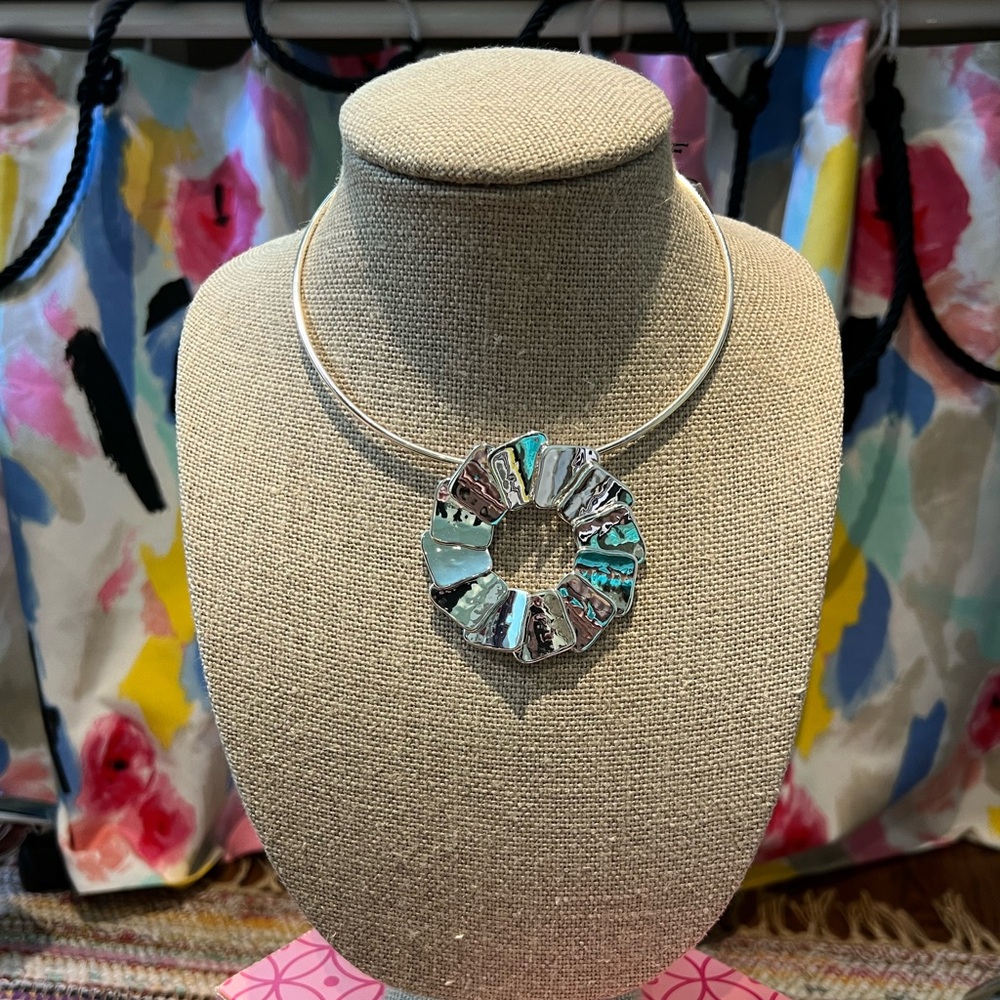Robert Lee Morris Soho Silver Tone Sculptural Wheel Necklace